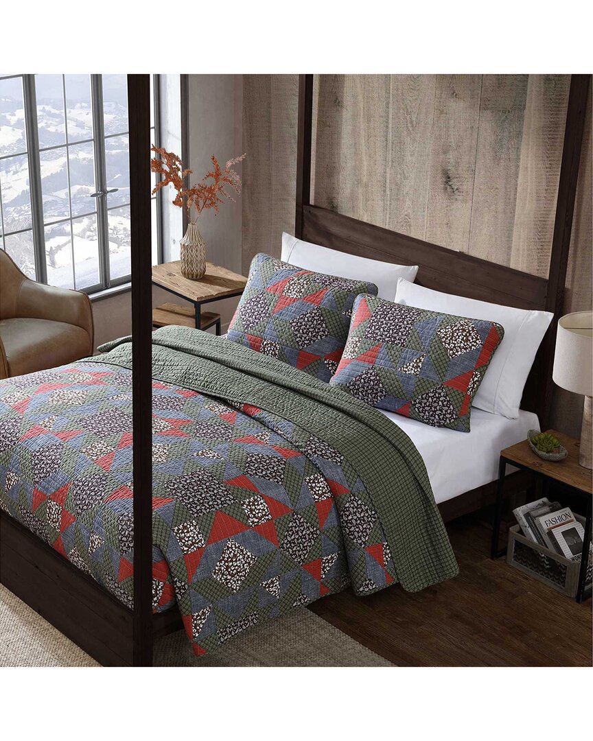 Eddie Bauer 136 Thread Count Block Patchwork Cotton Reversible Quilt Set