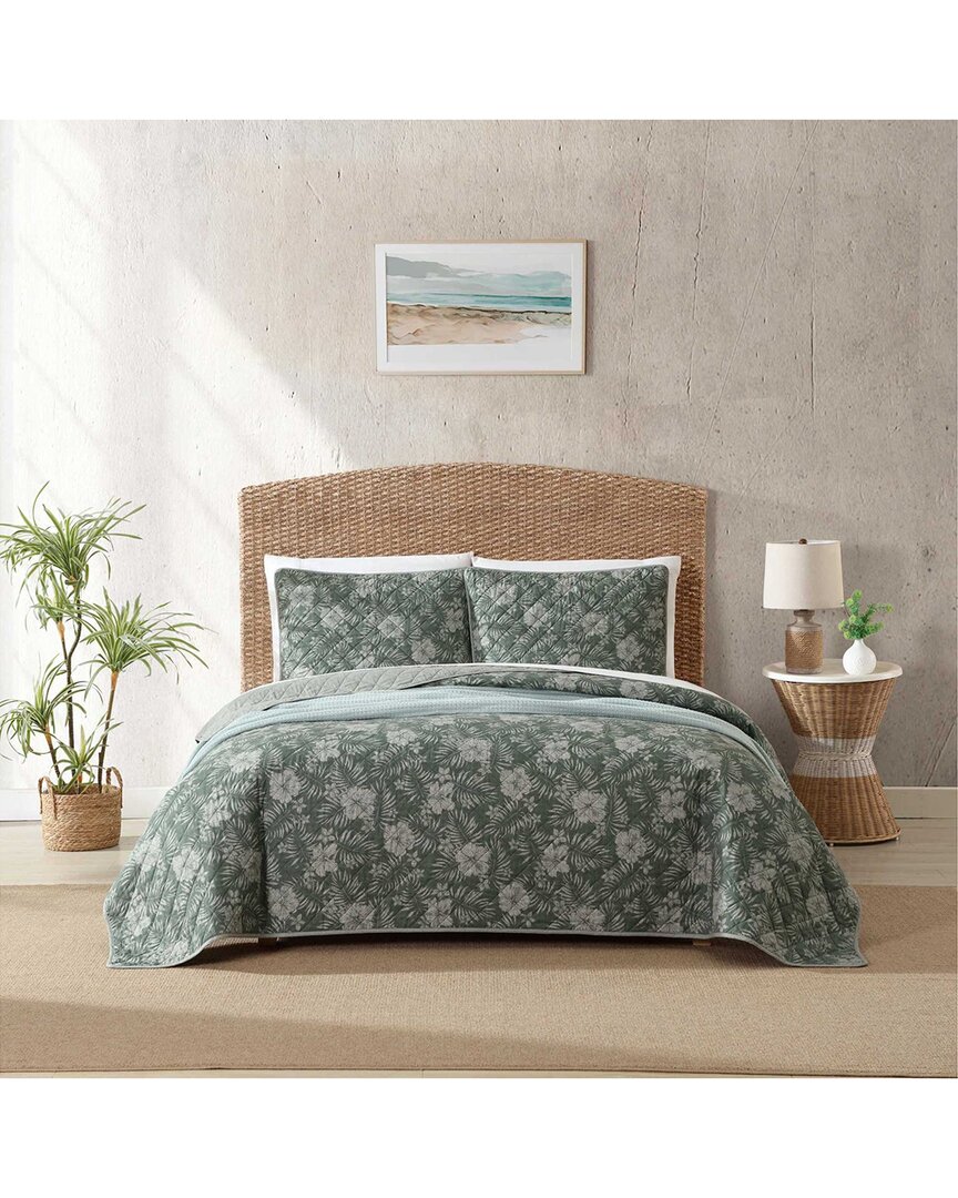 Tommy Bahama 136 Thread Count Hibiscus Jungle Cotton Reversible Quilt Set