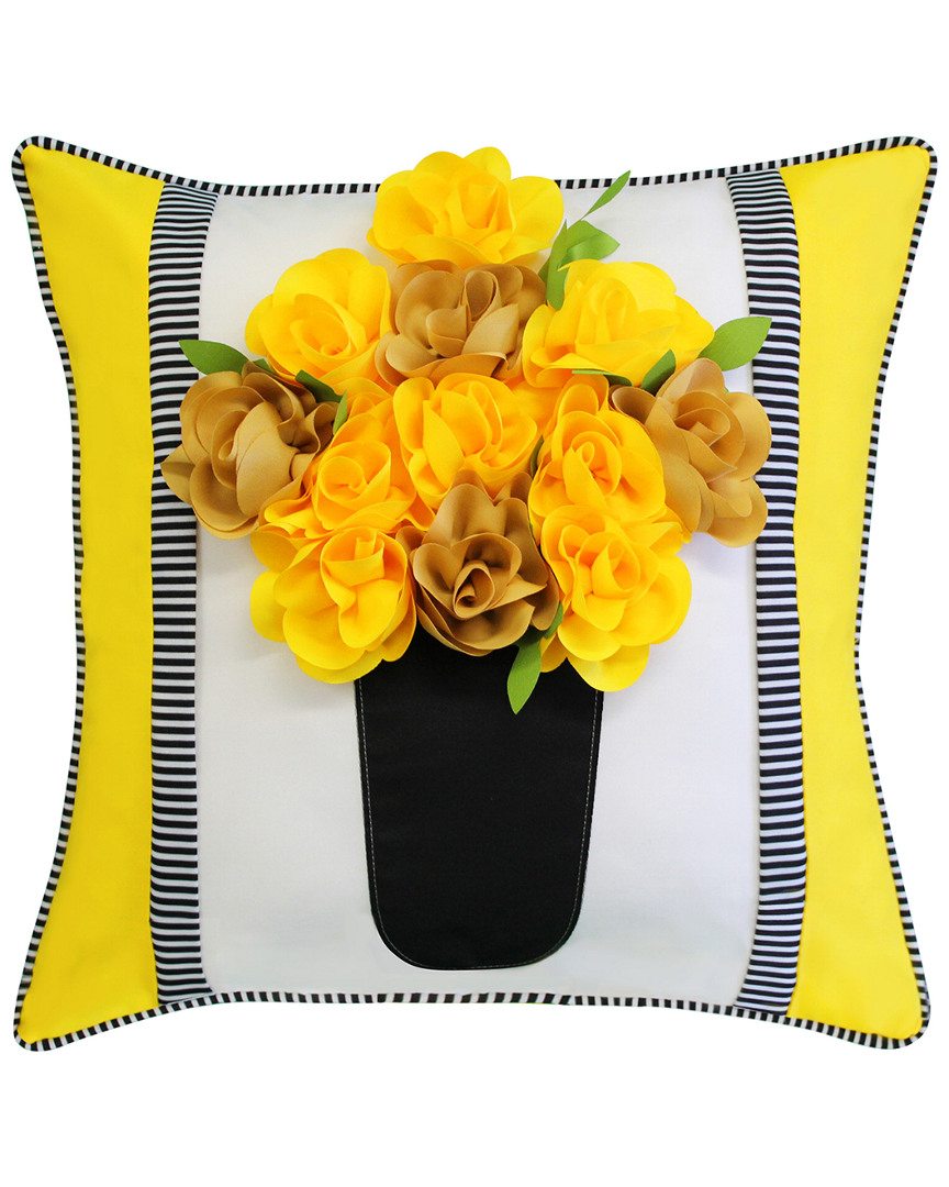 Edie Home Outdoor Striped Floral Roses Decorative Pillow In Multi