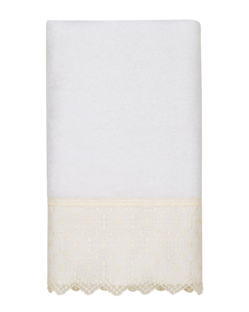 Linum Home Textiles 100% Turkish Cotton Arian Cream Lace Embellished Bath Towel In White