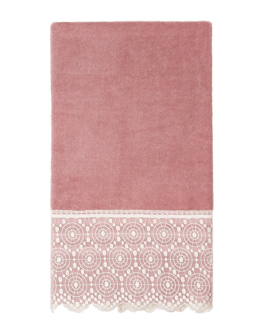 Linum Home Textiles 100% Turkish Cotton Arian Cream Lace Embellished Bath Towel In Pink