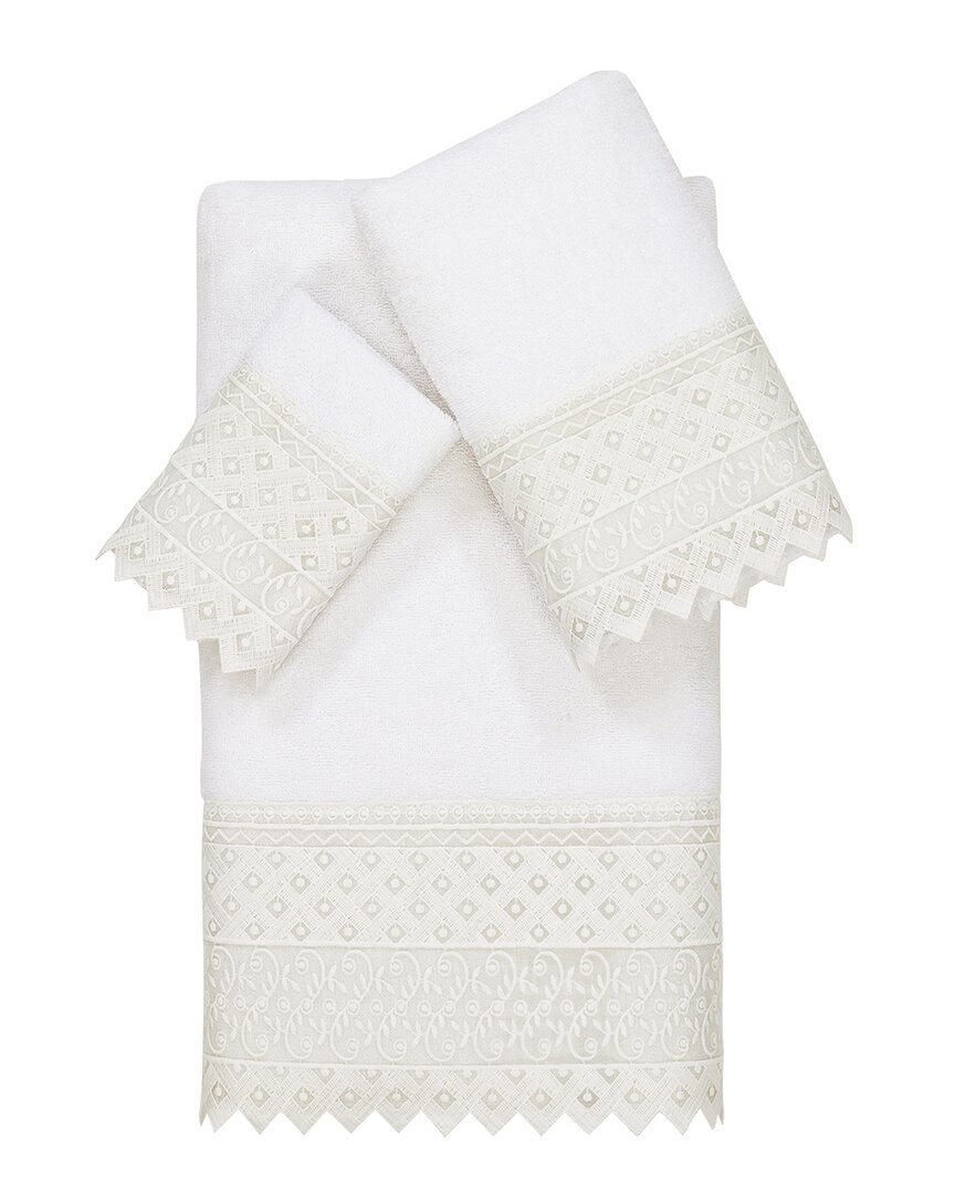 Linum Home Textiles 100% Turkish Cotton Aiden 3pc White Lace Embellished Towel Set
