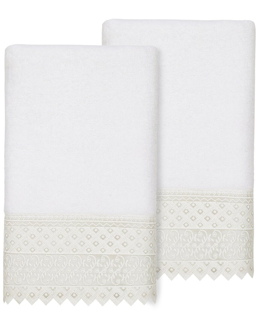 Linum Home Textiles 100% Turkish Cotton Aiden 2pc White Lace Embellished Bath Towel Set