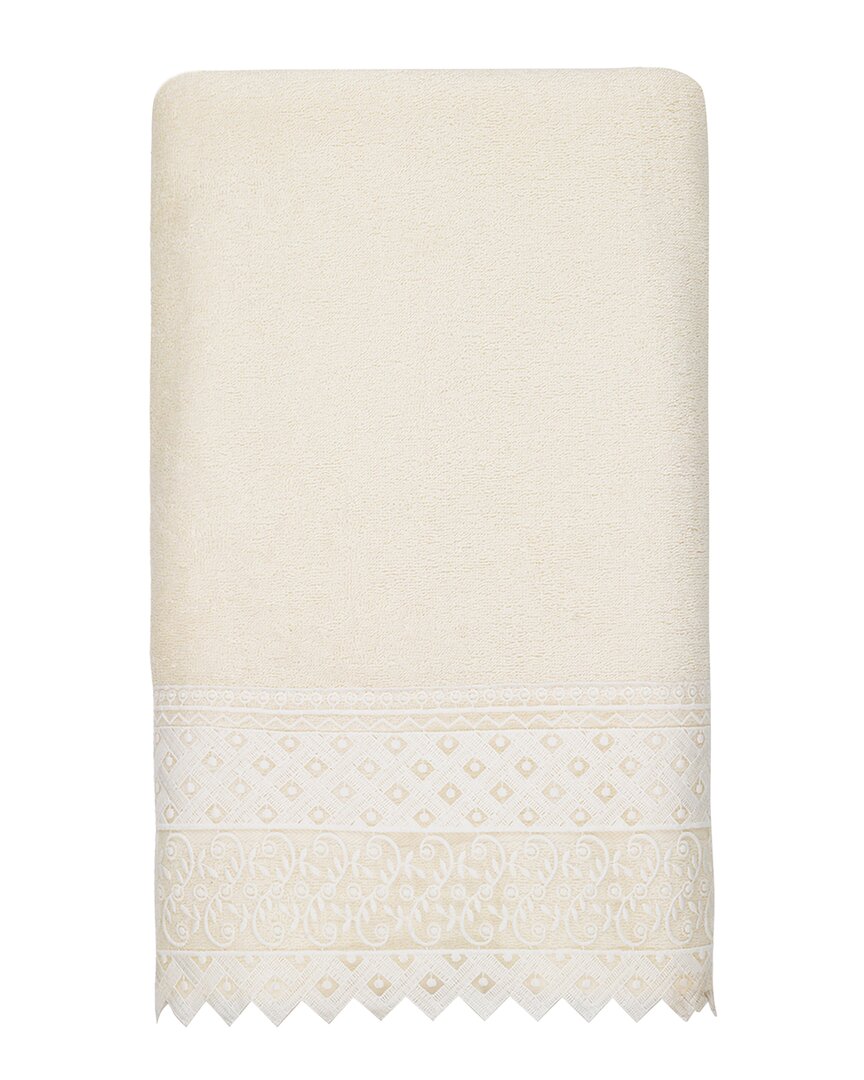 Linum Home Textiles 100% Turkish Cotton Aiden White Lace Embellished Bath Towel In Cream