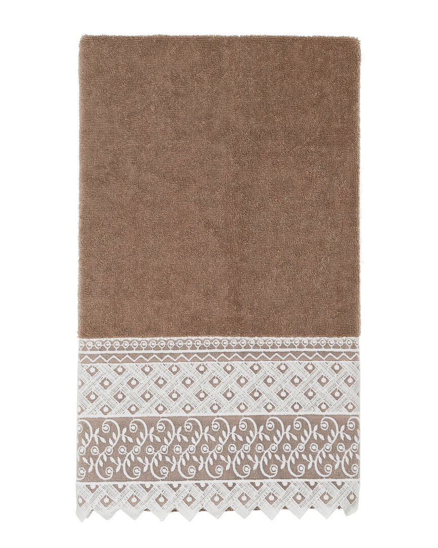 Linum Home Textiles 100% Turkish Cotton Aiden White Lace Embellished Bath Towel In Brown