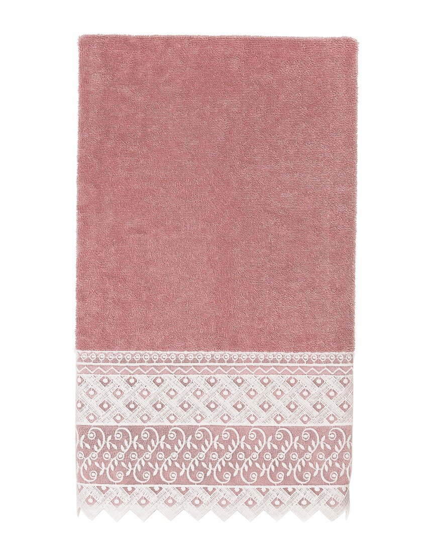 Linum Home Textiles 100% Turkish Cotton Aiden White Lace Embellished Bath Towel In Pink