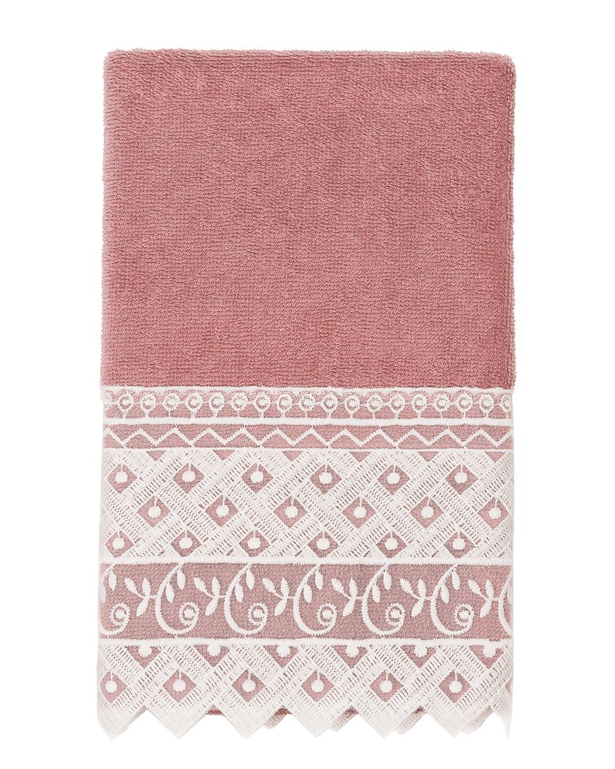 Linum Home Textiles 100% Turkish Cotton Aiden White Lace Embellished Hand Towel In Pink