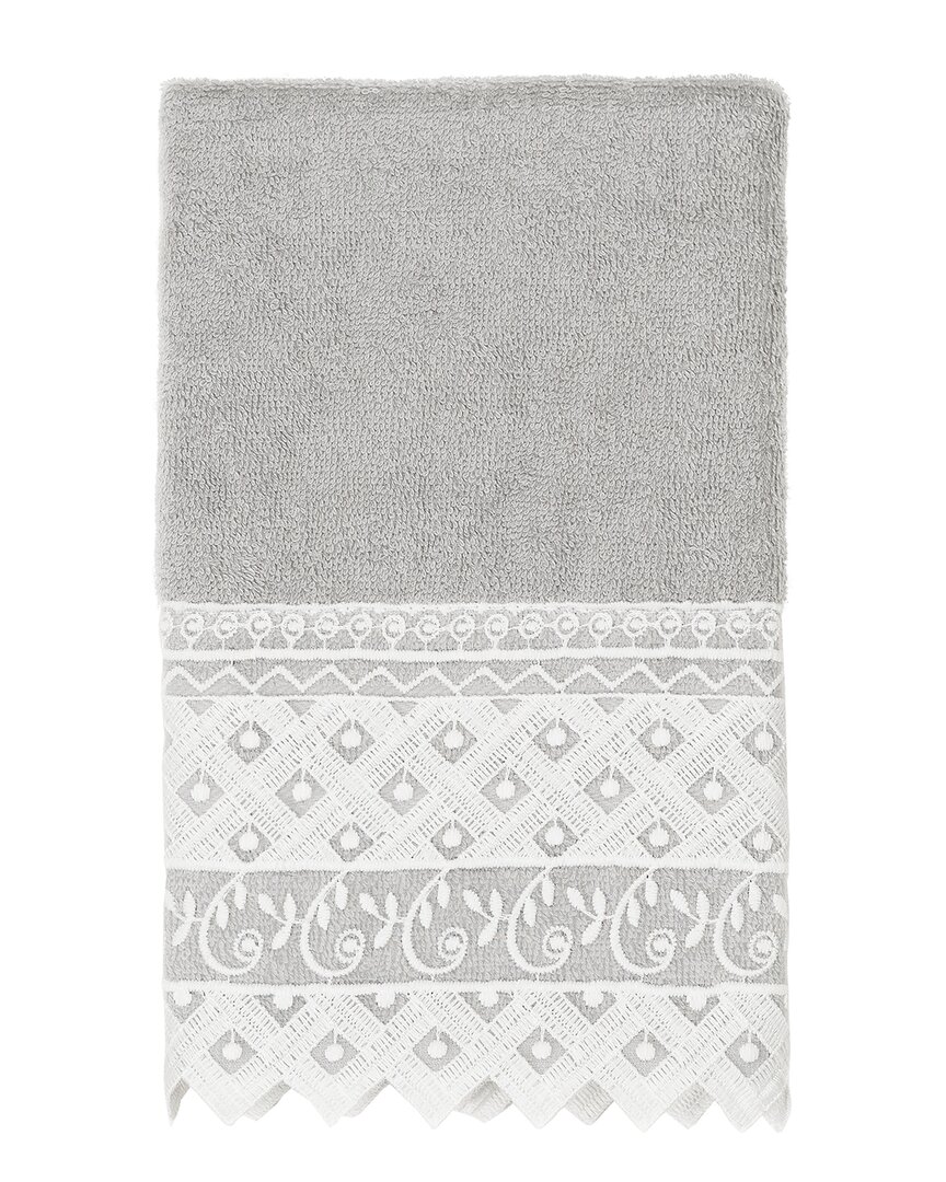 Linum Home Textiles 100% Turkish Cotton Aiden White Lace Embellished Hand Towel In Gray