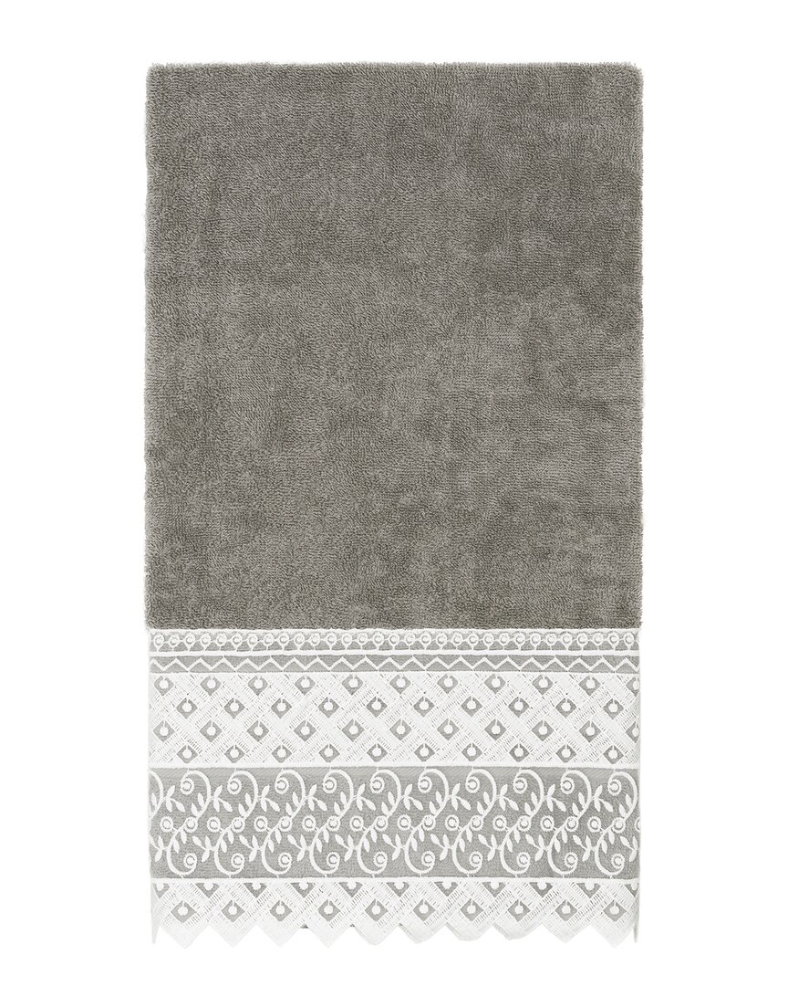 Linum Home Textiles 100% Turkish Cotton Aiden White Lace Embellished Bath Towel In Gray