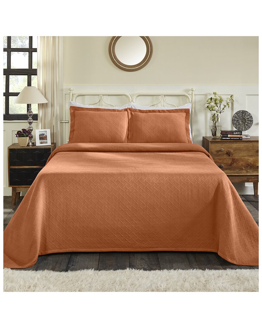 Shop Superior Jacquard Matelasse Basketweave 3pc Cotton Bedspread Set In Orange