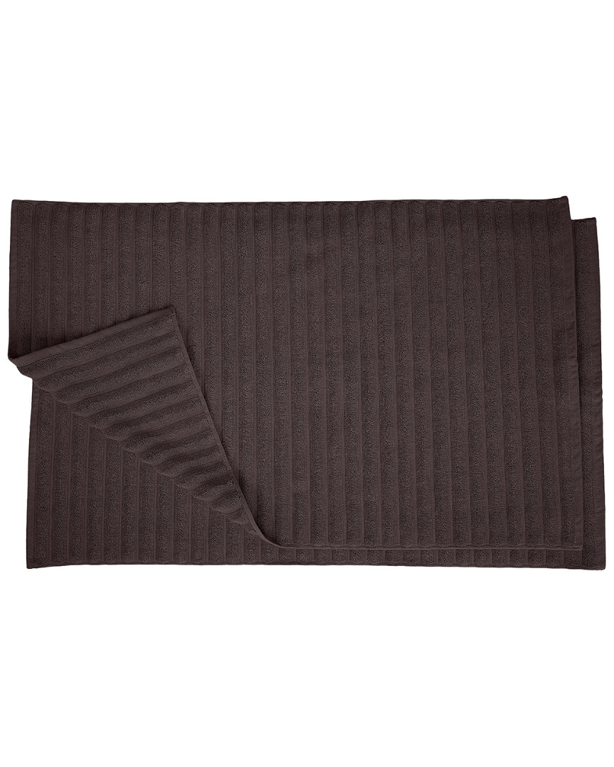 Superior Set Of 2 Cotton Lined Bath Mats In Brown