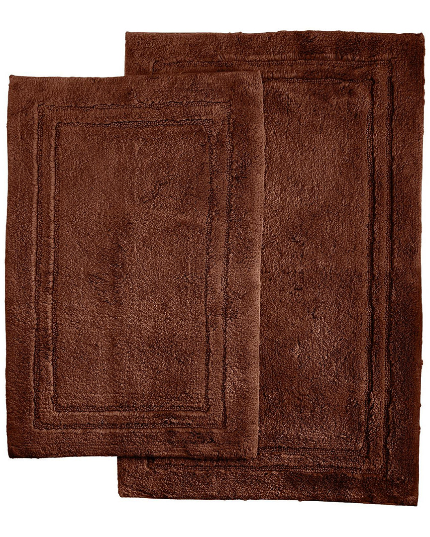 Superior Luxurious Set Of 2 Non-skid Cotton Bath Rugs In Brown