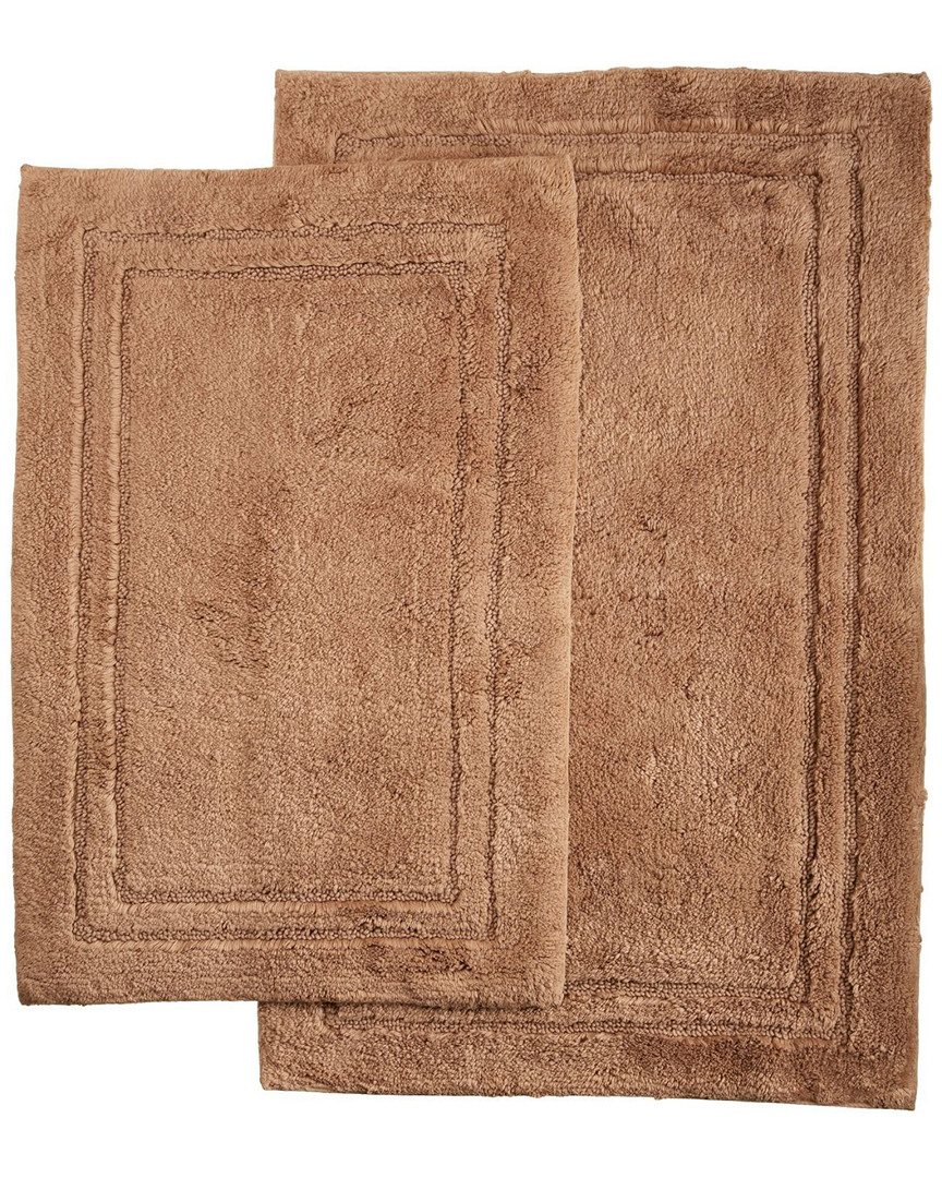 Superior Luxurious Set Of 2 Non-skid Cotton Bath Rugs In Brown