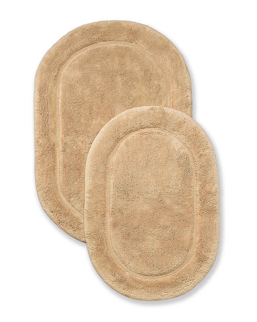 Superior Luxurious Set Of 2 Non-skid Cotton Bath Rugs In Gold