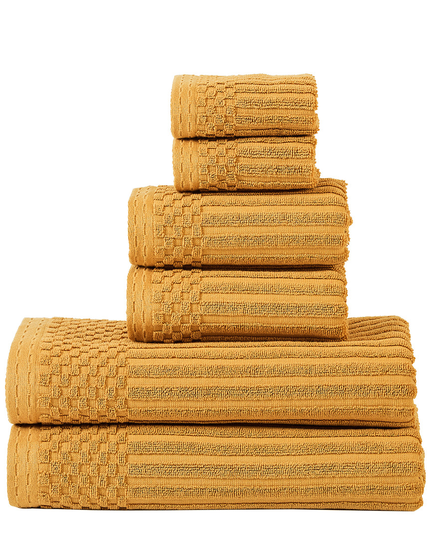 Superior Highly Absorbent 6pc Solid And Checkered Border Towel Set In Yellow
