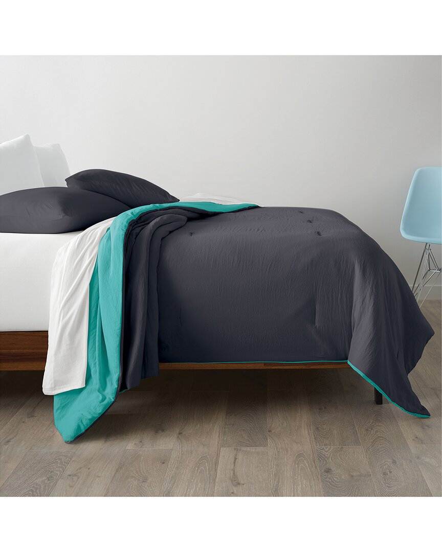 Shop Ella Jayne Reversible Brushed Microfiber Plush Down-alternative Comforter Set In Black