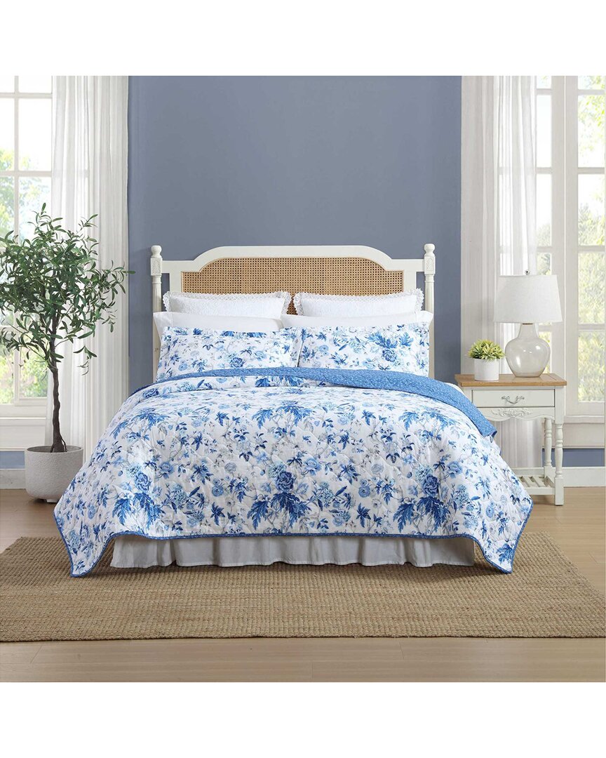 Laura Ashley 136 Thread Count Breezy Floral Cotton Reversible Quilt Set