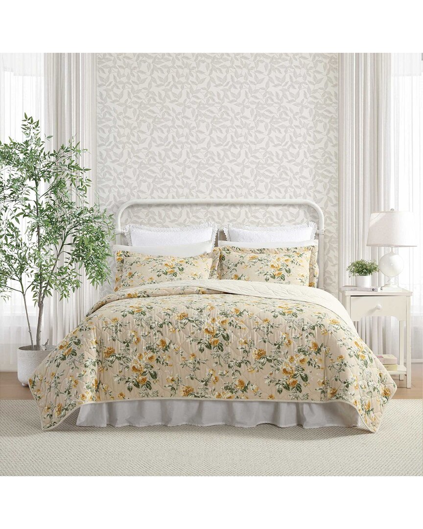 Laura Ashley 136 Thread Count Roses Cotton Reversible Quilt Set