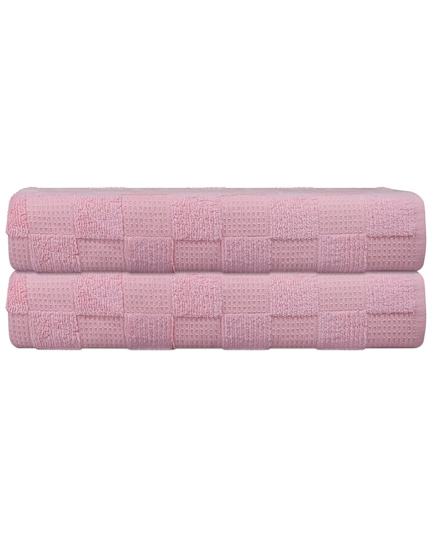 Depera Home Waffle Terry Set Of 2 Turkish Bath Towels In Pink