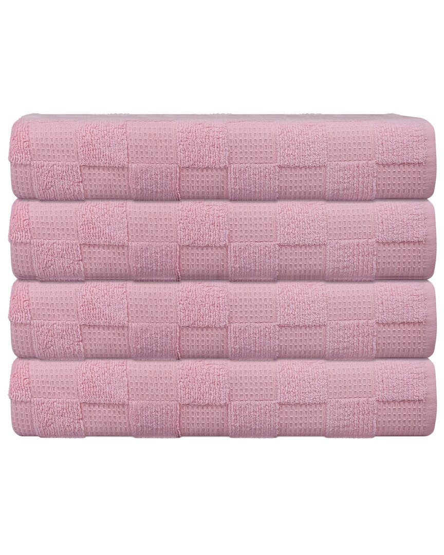 Depera Home Waffle Terry Set Of 4 Turkish Wash Towels In Pink