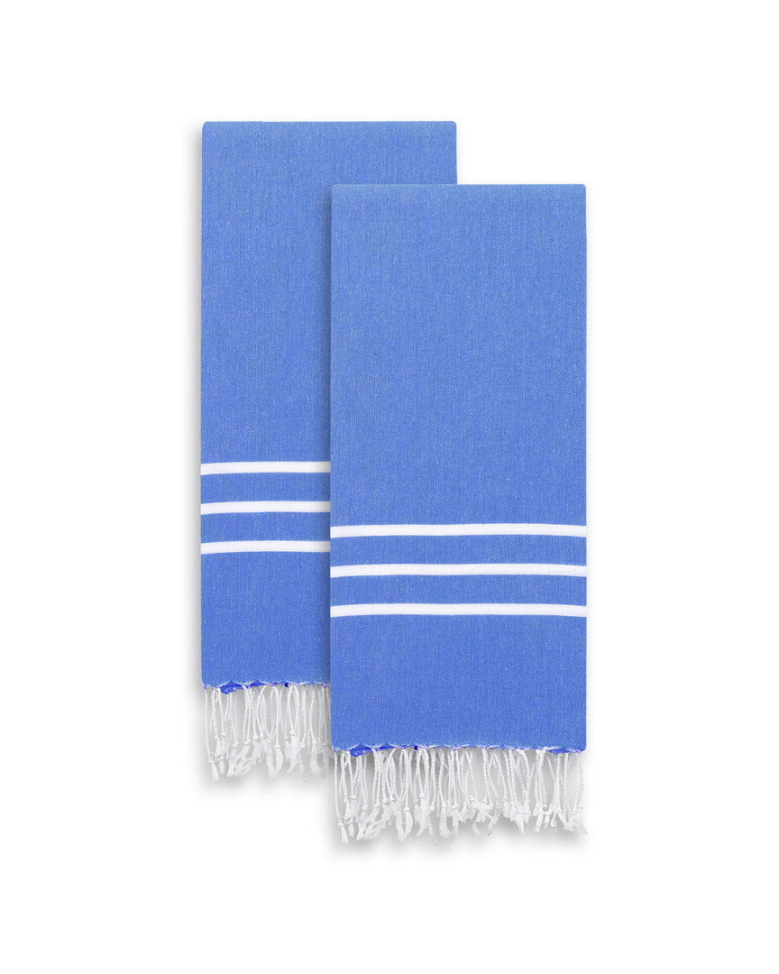 Linum Home Textiles Set Of 2 Alara Turkish Pestemal Hand/guest Towels In Royal Blue/white Stripes