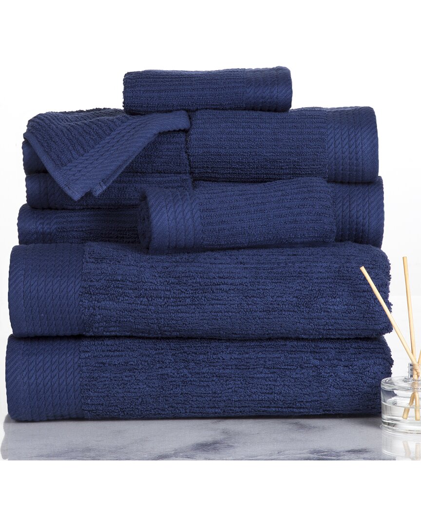 Lavish Home Ribbed Cotton 10pc Washcloth Towel Set In Navy