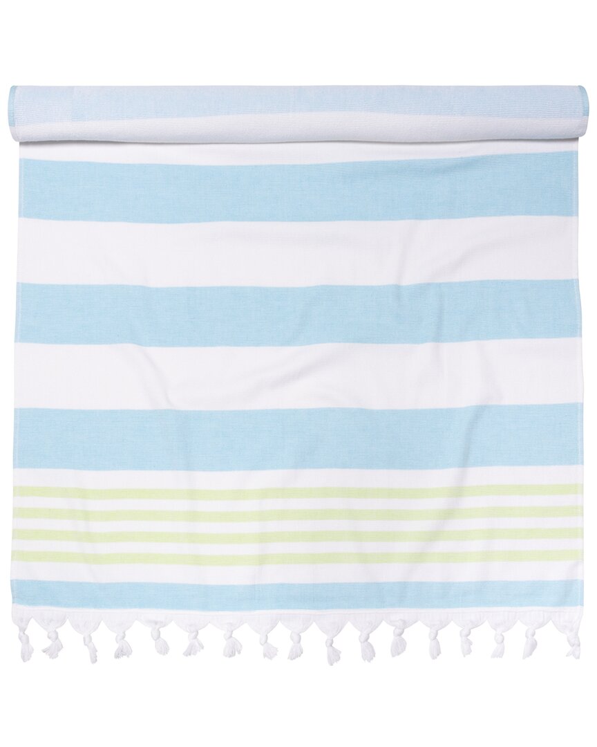 Superior Coastal Resort Stripe Fouta Beach Towel With Tassels In Green