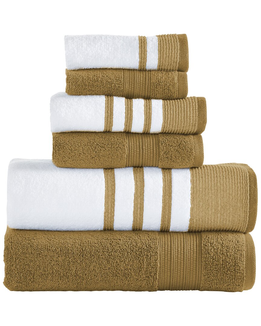 Shop Modern Threads 6pc Quick Dry White/contrast Towel Set In Mustard