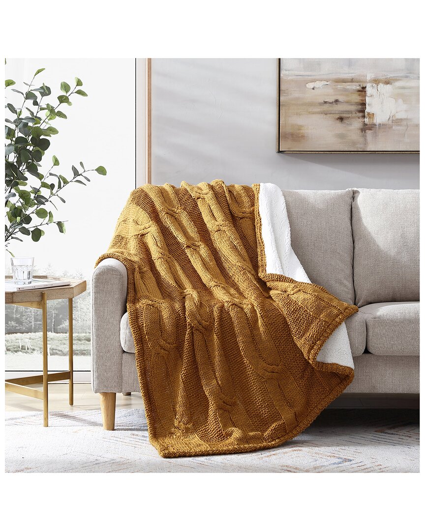 Shop Modern Threads Cable Knit/sherpa Throw In Gold