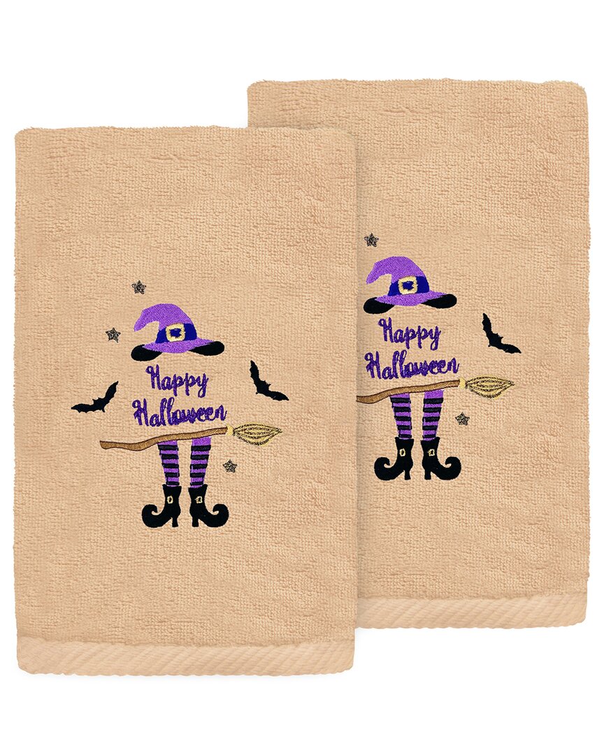 Linum Home Textiles Set Of 2 Hat-broom-legs Embroidered Luxury Turkish Cotton Hand Towels