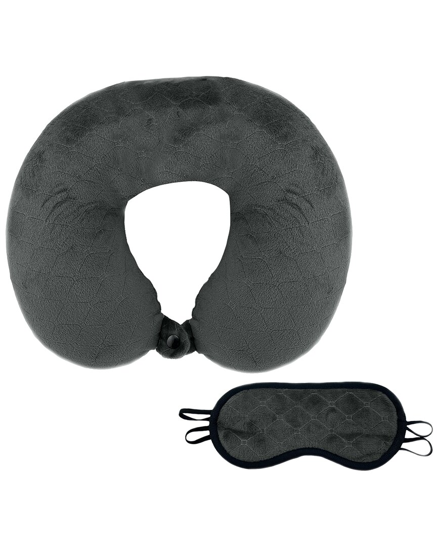 Pursonic Memory Foam Travel Pillow With Sleep Mask In Grey