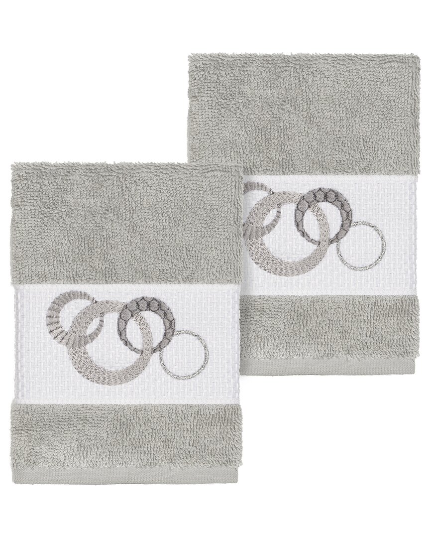 Linum Home Textiles Turkish Cotton Annabelle 2pc Embellished Washcloth Set In Grey