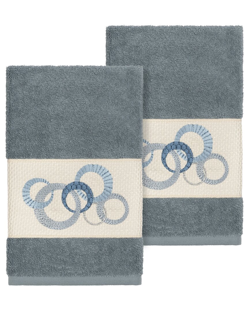 Linum Home Textiles Turkish Cotton Annabelle 2pc Embellished Hand Towel Set In Teal