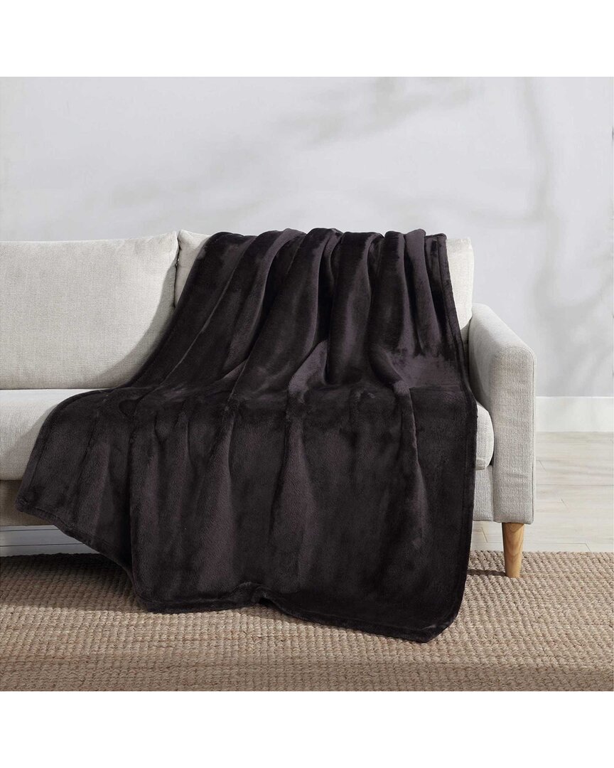 Eddie Bauer Ultra Lux Plush Solid Ultra Soft Plush Fleece-reversible Throw  Blanket In Black