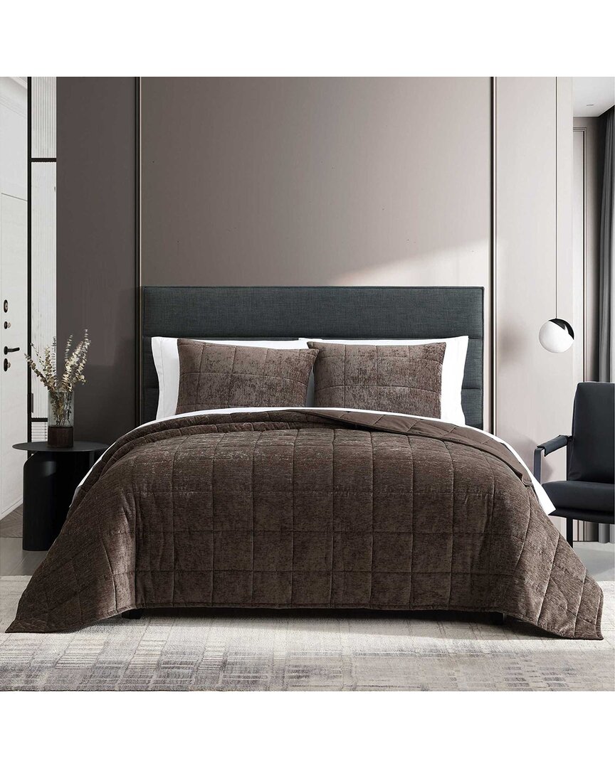 Vera Wang Chenille Box Solid Chenille Reversible Quilt Set In Brown