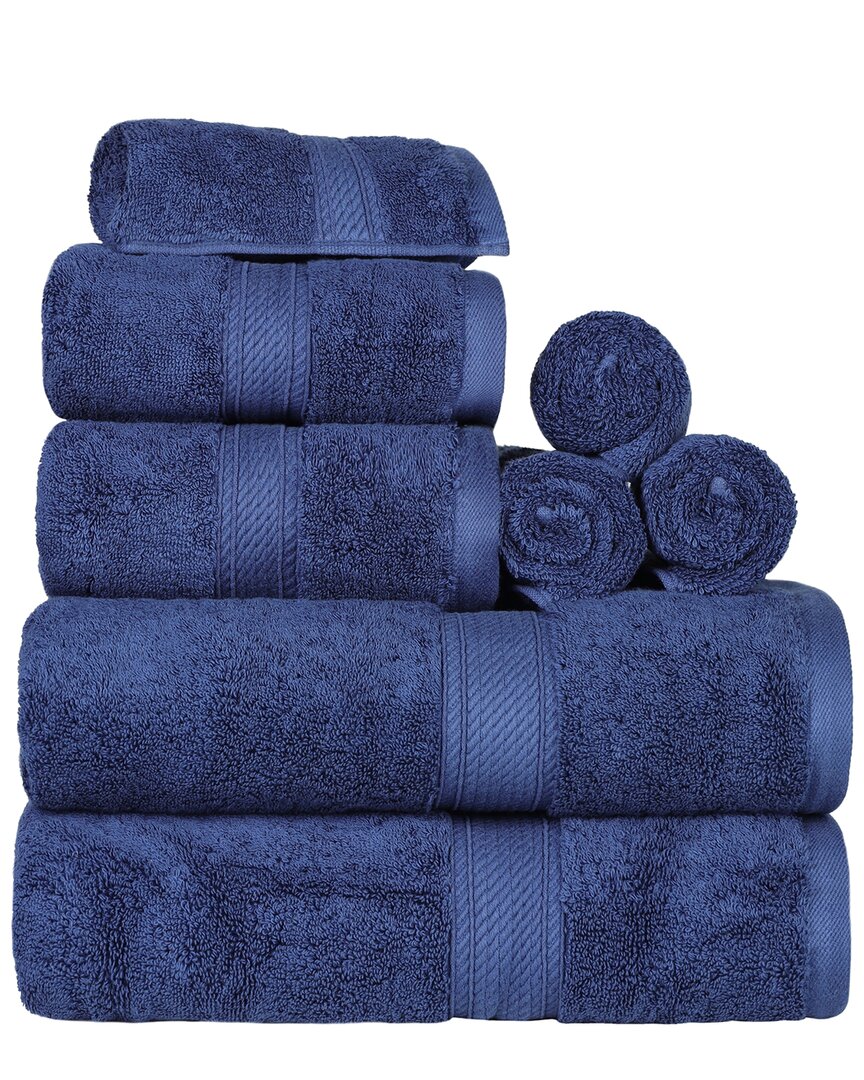 Superior Cotton Highly Absorbent Solid Assorted 8pc Quick-drying Towel Set In Navy
