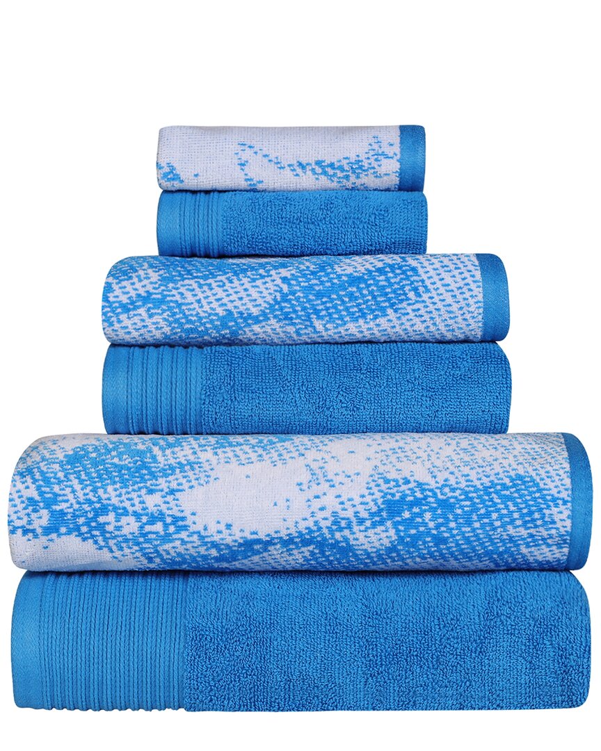 Superior Quick-drying Solid And Marble Effect 6pc Towel Set In Blue