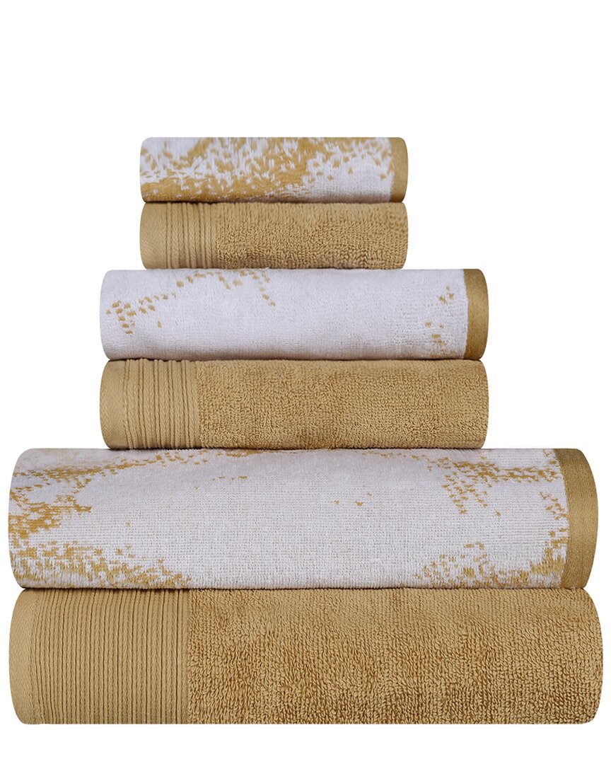 Superior Quick-drying Solid And Marble Effect 6pc Towel Set In Bronze