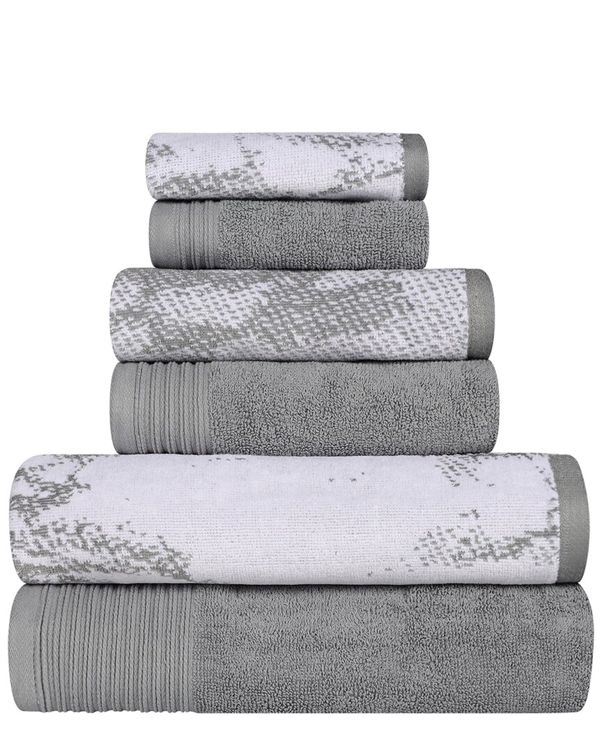 Superior Quick-drying Solid And Marble Effect 6pc Towel Set In Grey