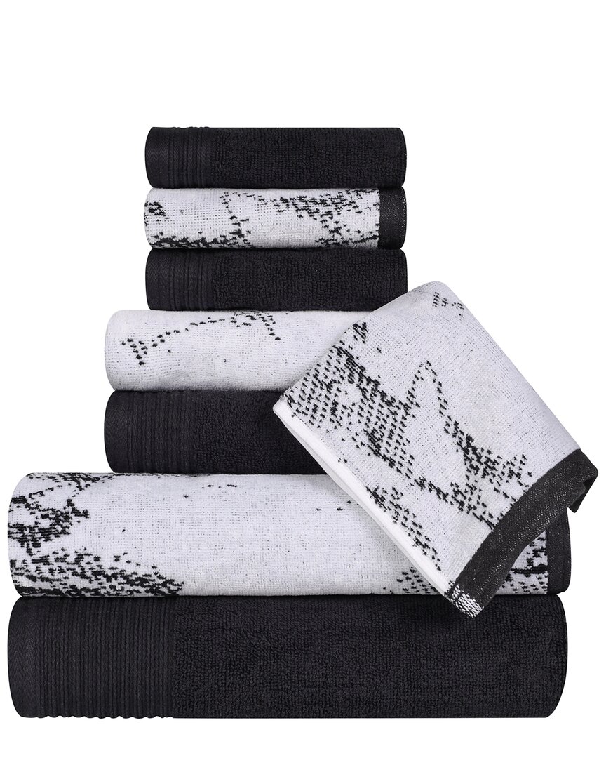 Superior Quick-drying Solid And Marble Effect 8pc Towel Set In Black