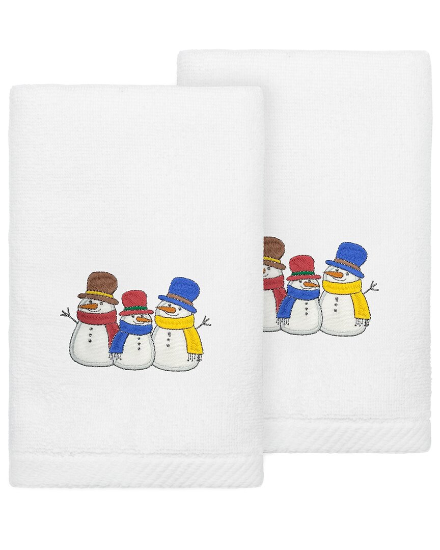Linum Home Textiles Set Of 2 Christmas Snow People Embroidered Luxury 100%  Turkish Cotton Hand Towe