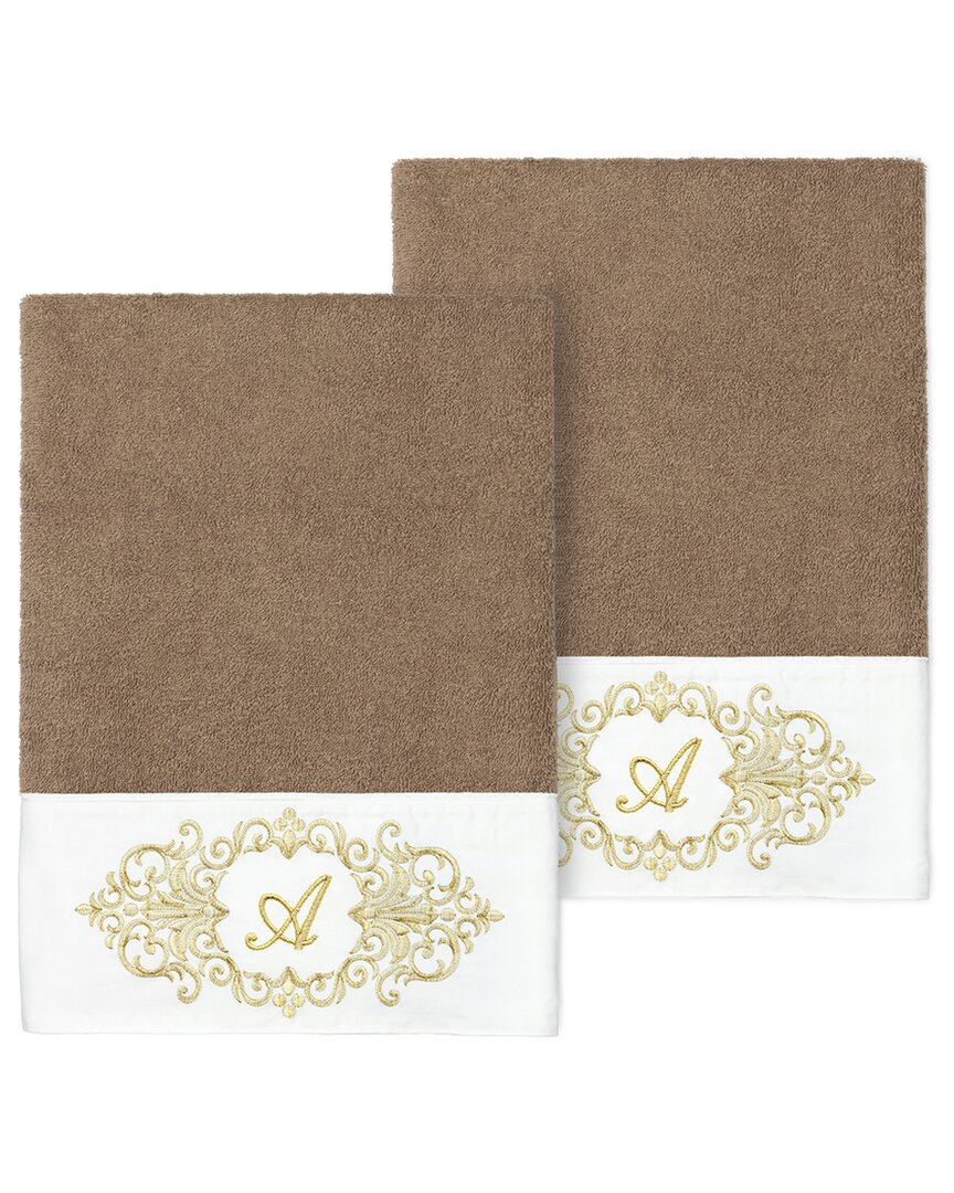 Linum Home Textiles Set Of Two 100% Turkish Cotton Monogram Embellished Hand Towels