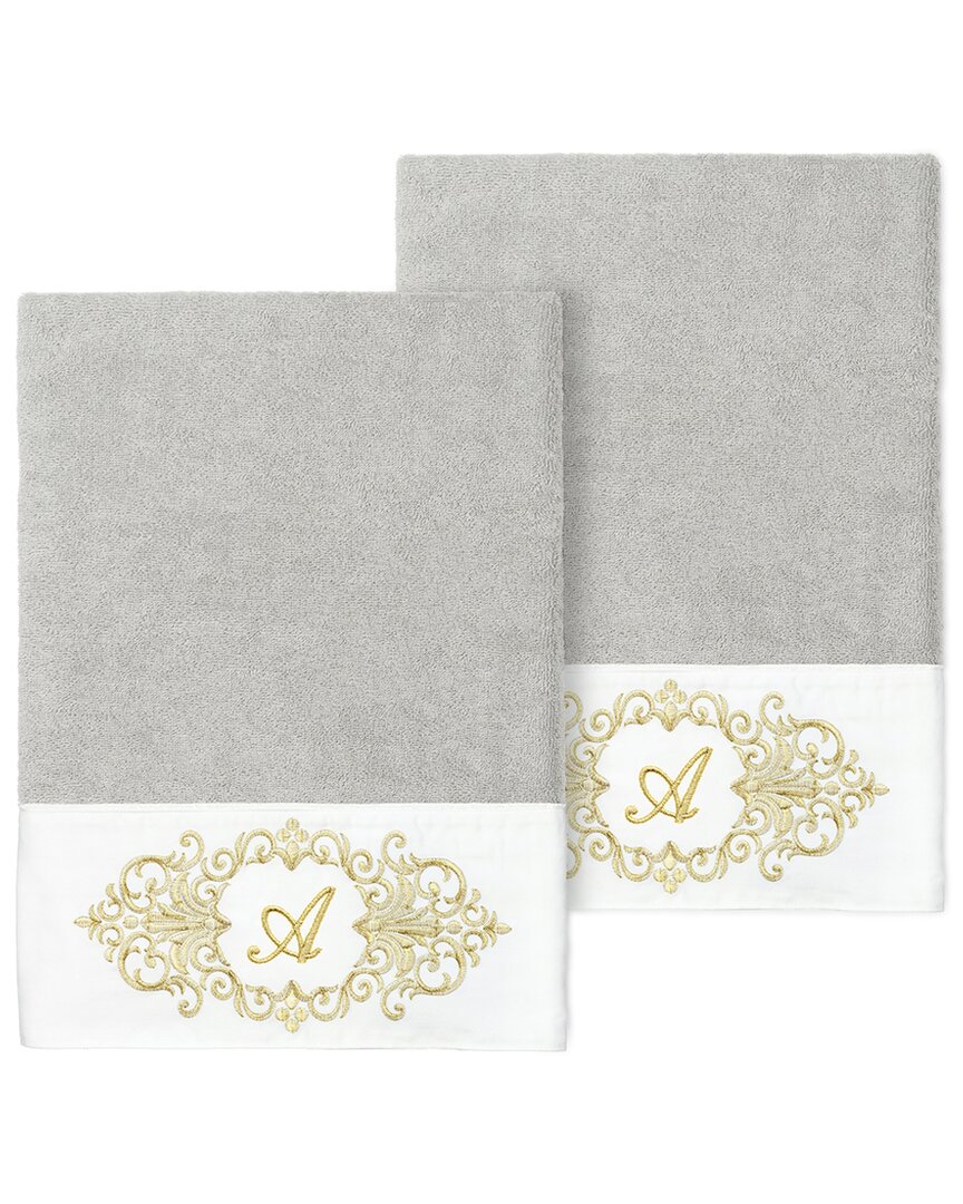 Linum Home Textiles Set Of Two 100% Turkish Cotton Monogram Embellished Bath Towels