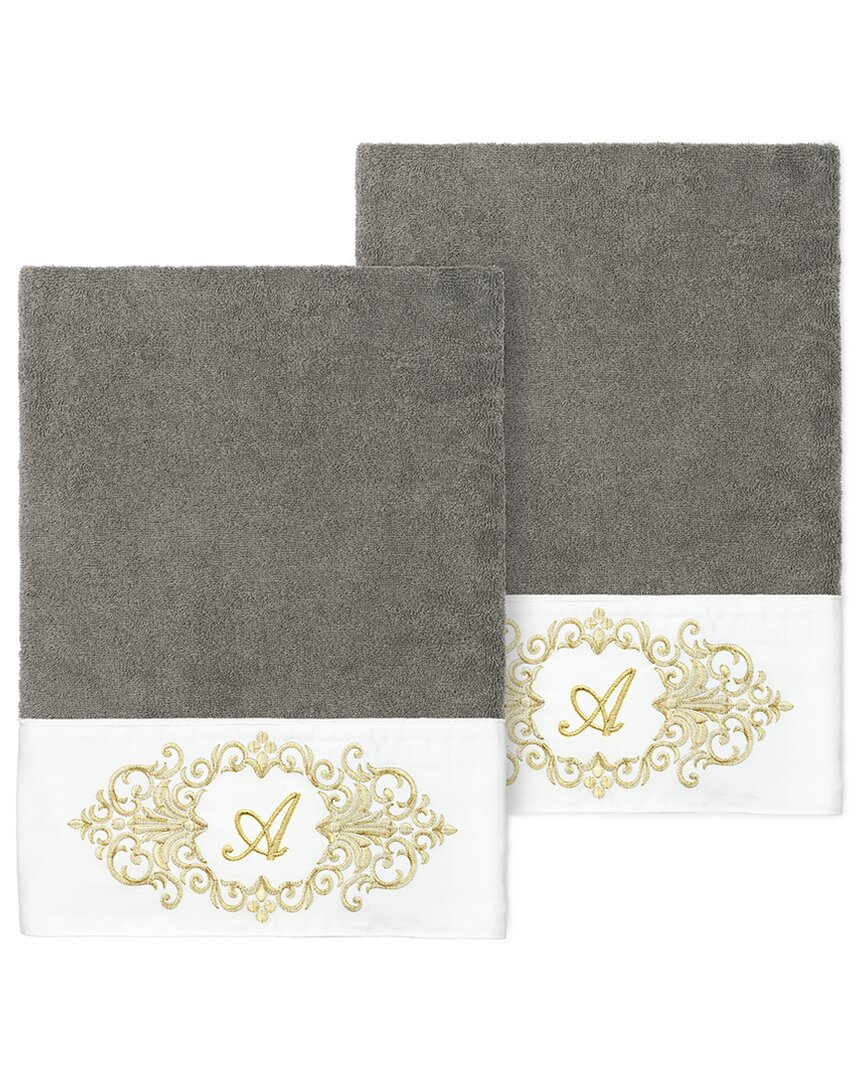 Linum Home Textiles Set Of Two 100% Turkish Cotton Monogram Embellished Bath Towels