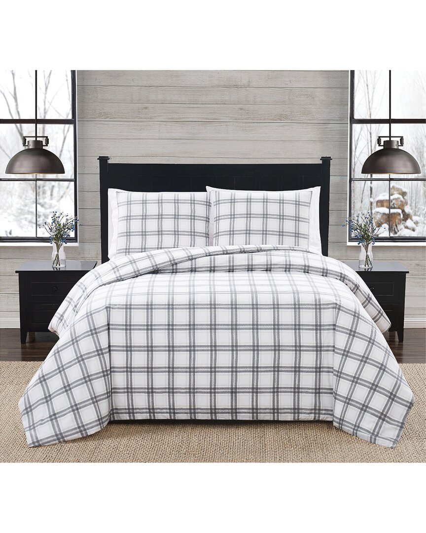 London Fog Plaid Flannel Comforter Sets In White