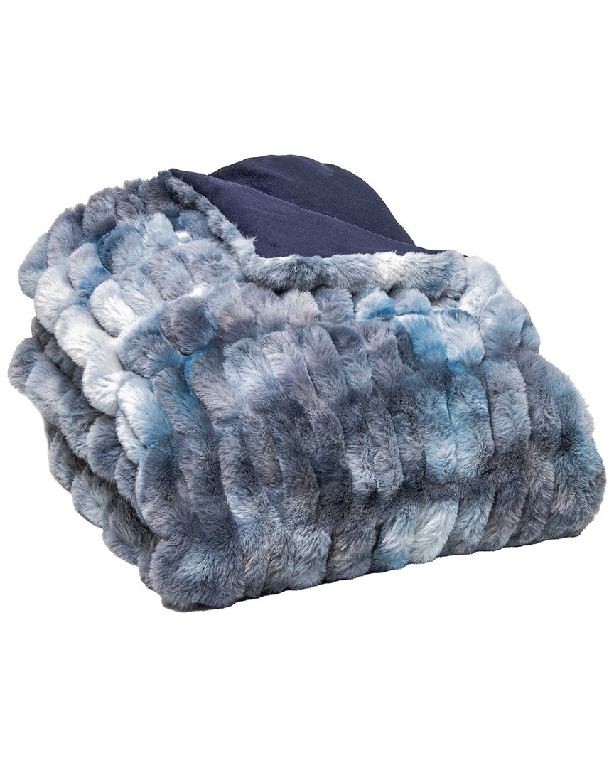 Luxe Faux Fur Signature Throw In Blue