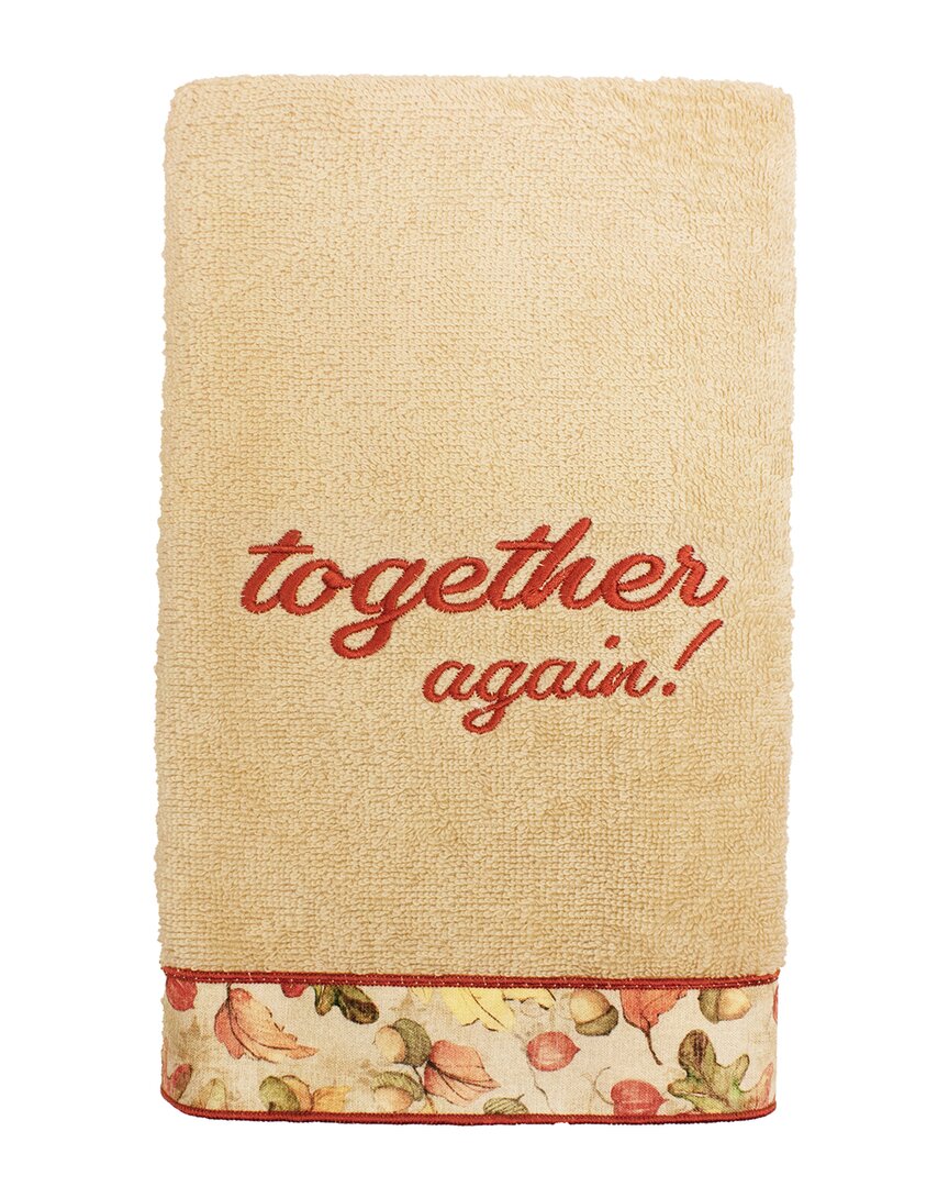 Linum Home Textiles Thanksgiving Together Again Embroidered Turkish Cotton Hand Towel In Sand