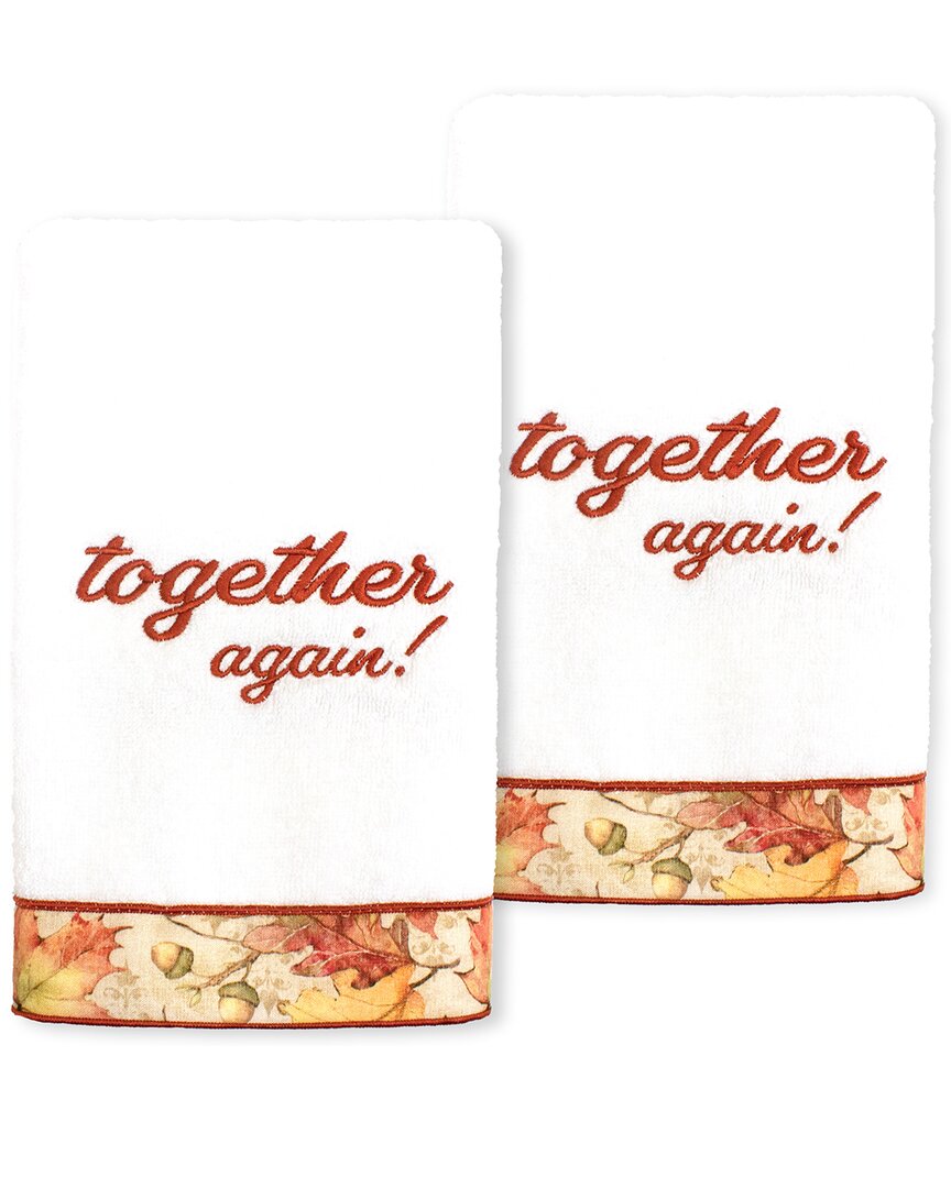 Linum Home Textiles Thanksgiving Together Again Embroidered Turkish Cotton Hand Towels (set Of 2) In White