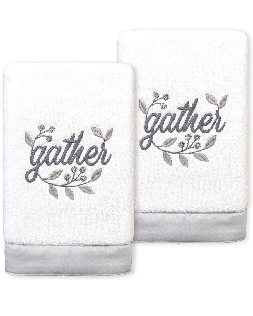 Linum Home Textiles Gather Embroidered Turkish Cotton Hand Towels (set Of 2) In White
