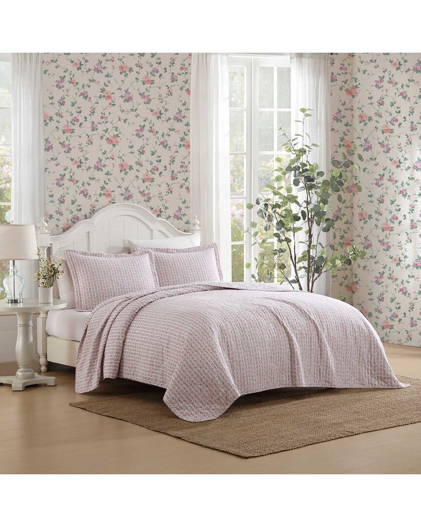Laura Ashley 136 Thread Count Marta Stripe Reversible Quilt Set